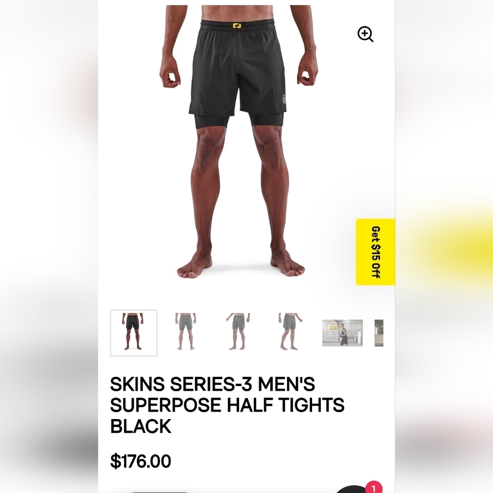 Skins Compression Series-3 Men's Black Half Tights Shorts Sz M NWOT